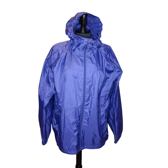 LL Bean Rain Jacket Blue Nylon Hooded Size L Regular - Picture 1 of 2